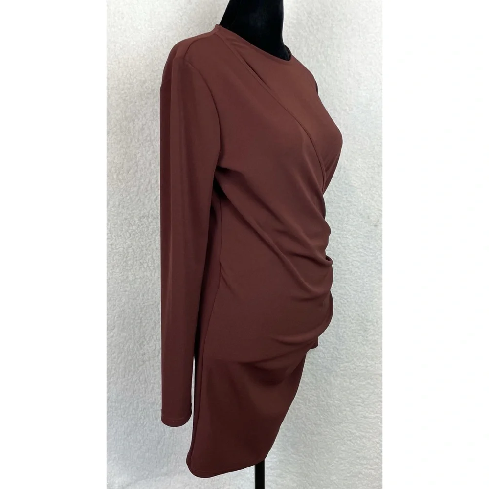 ZARA • Brown Keyhole Cutout Long Sleeve Bodycon Mini Dress, M - Picture 7 of 16